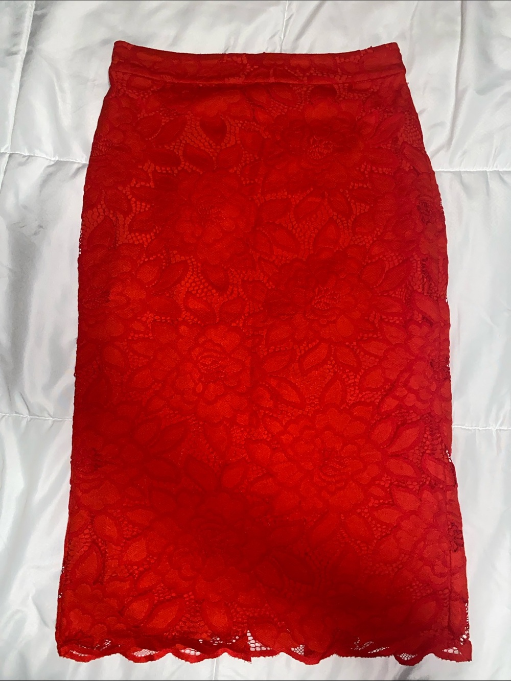 bebe Red Floral Lace Pencil Skirt